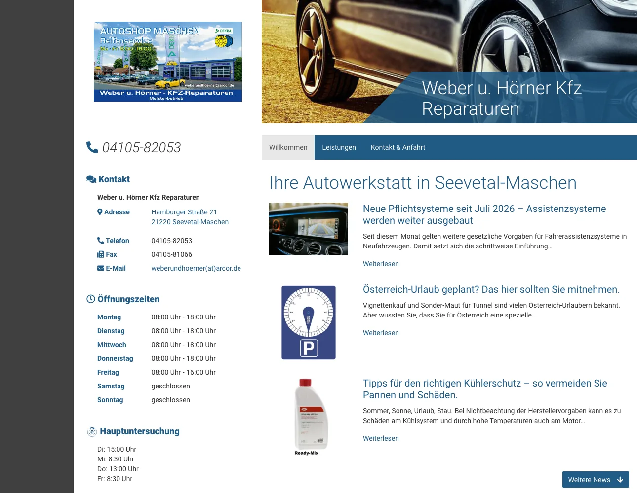 Alte Website von Weber & Hörner: News-Blog-Startseite ohne Hero oder klare Handlungsaufforderung